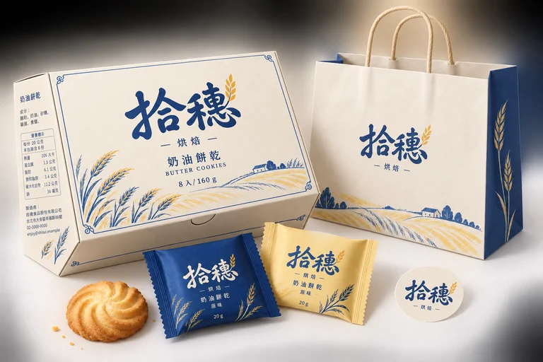 拾穗，中文 Logo應用於餅乾袋・紙盒・提袋