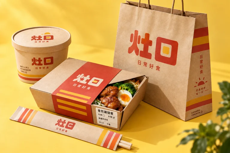 灶日，中文 Logo應用於餐盒・紙杯・封口貼