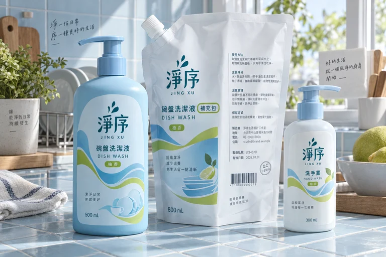 淨序，中英文 Logo應用於瓶貼・補充袋・產品標籤