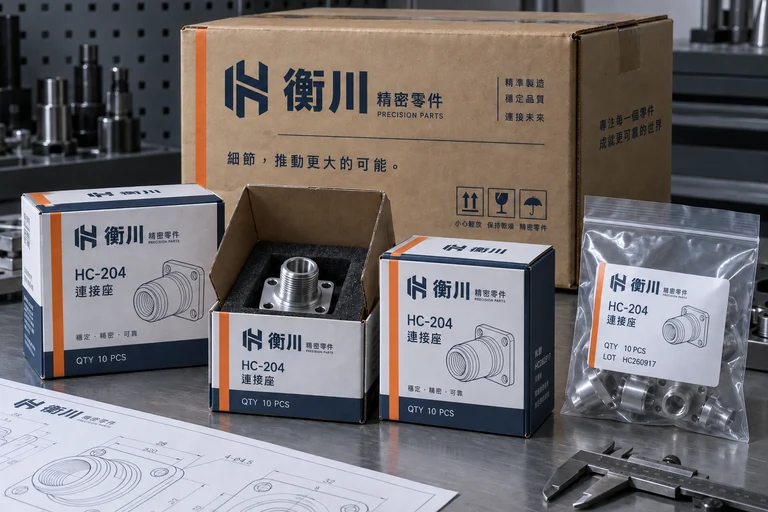 衡川，中文 Logo應用於零件盒・規格貼・出貨紙箱
