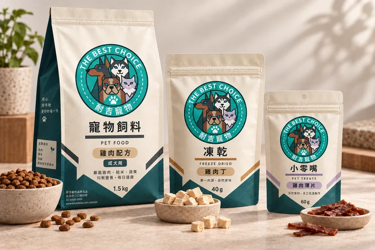 耐吉寵物，中英文 Logo應用於飼料袋・凍乾袋・零食袋